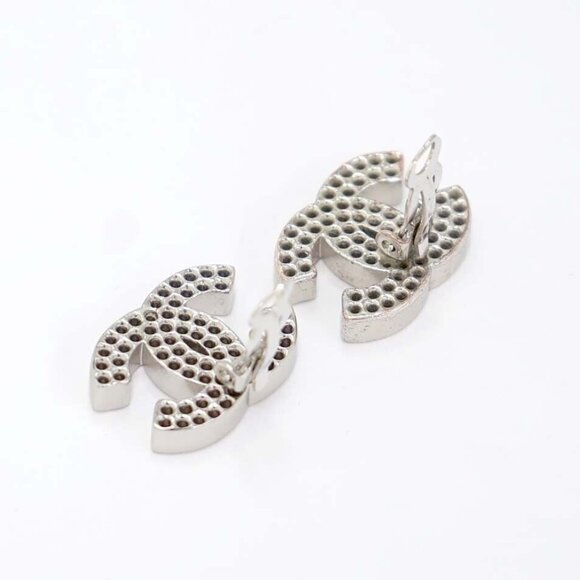 CHANEL CC Logos Clip-On Earrings Silver Tone 03P Auth w/Box l1144 - Picture 1 of 16
